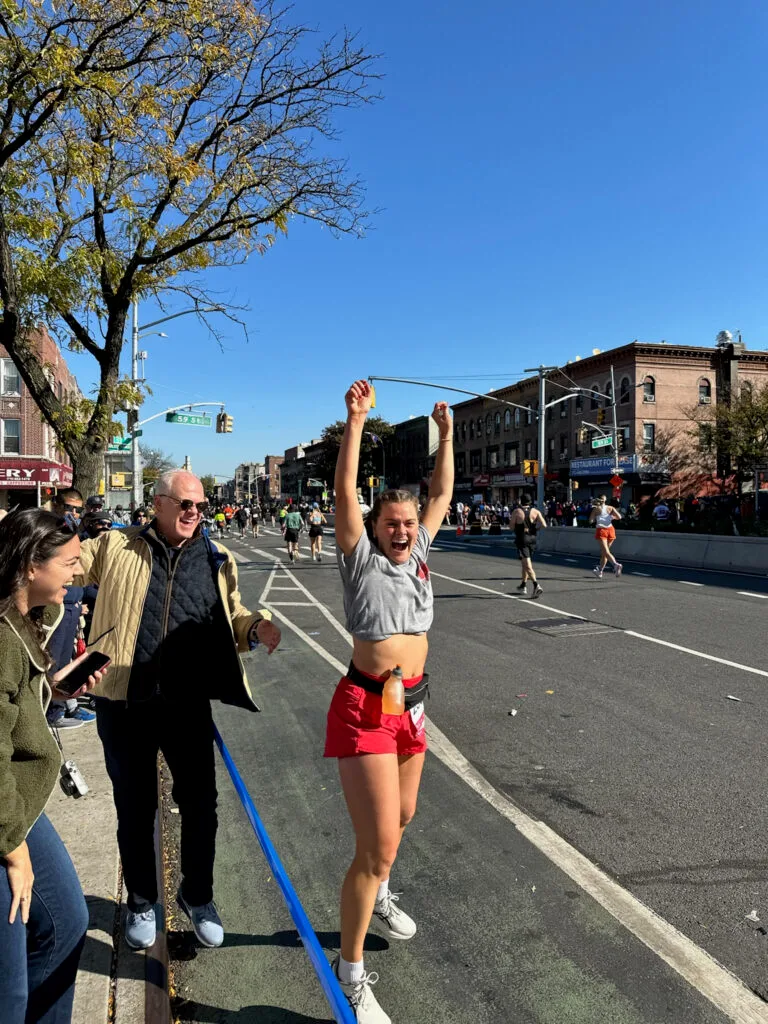 Gillis Frechette at the NYC Marathon after knee surgery